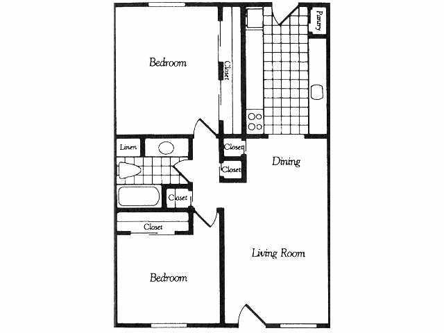 2 Beds • 1 Bath floor plan